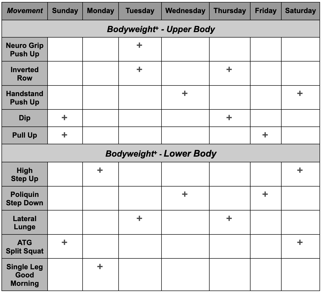 Daily bodyweight sales workout plan