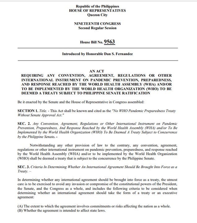 House Bill No. 9563 "No WHO Pandemic Preparedness Treaty without Senate