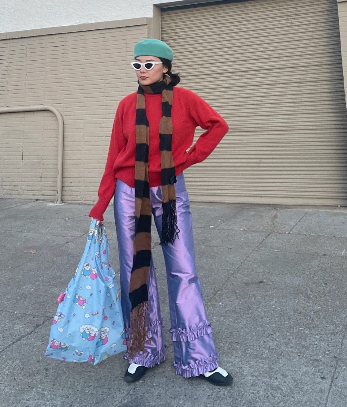 Vivo Basic Crepe Pants - Purple / Black Tiki Print