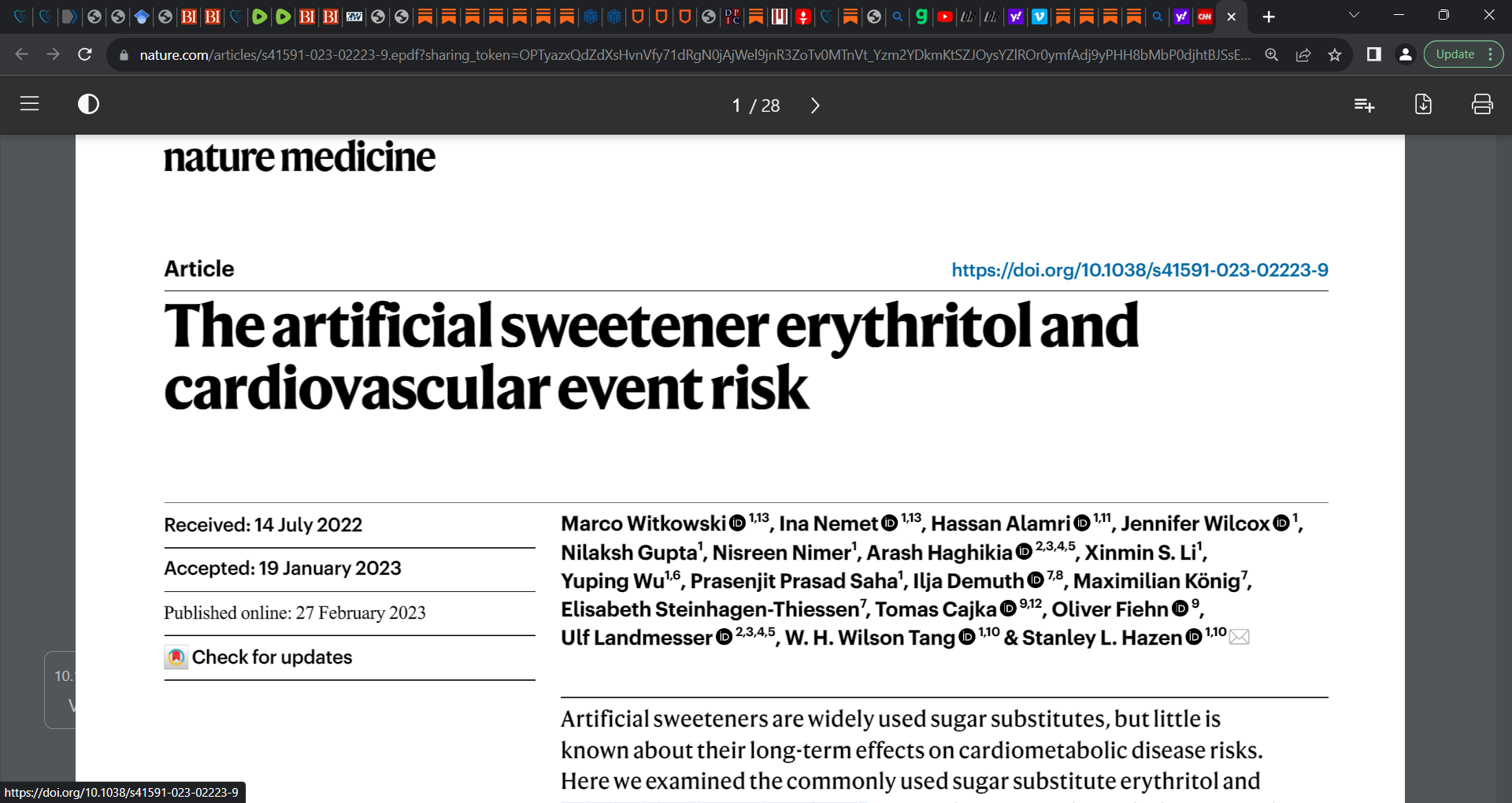 Artificial sweetener erythritol in STEVIA and cardiovascular event risk