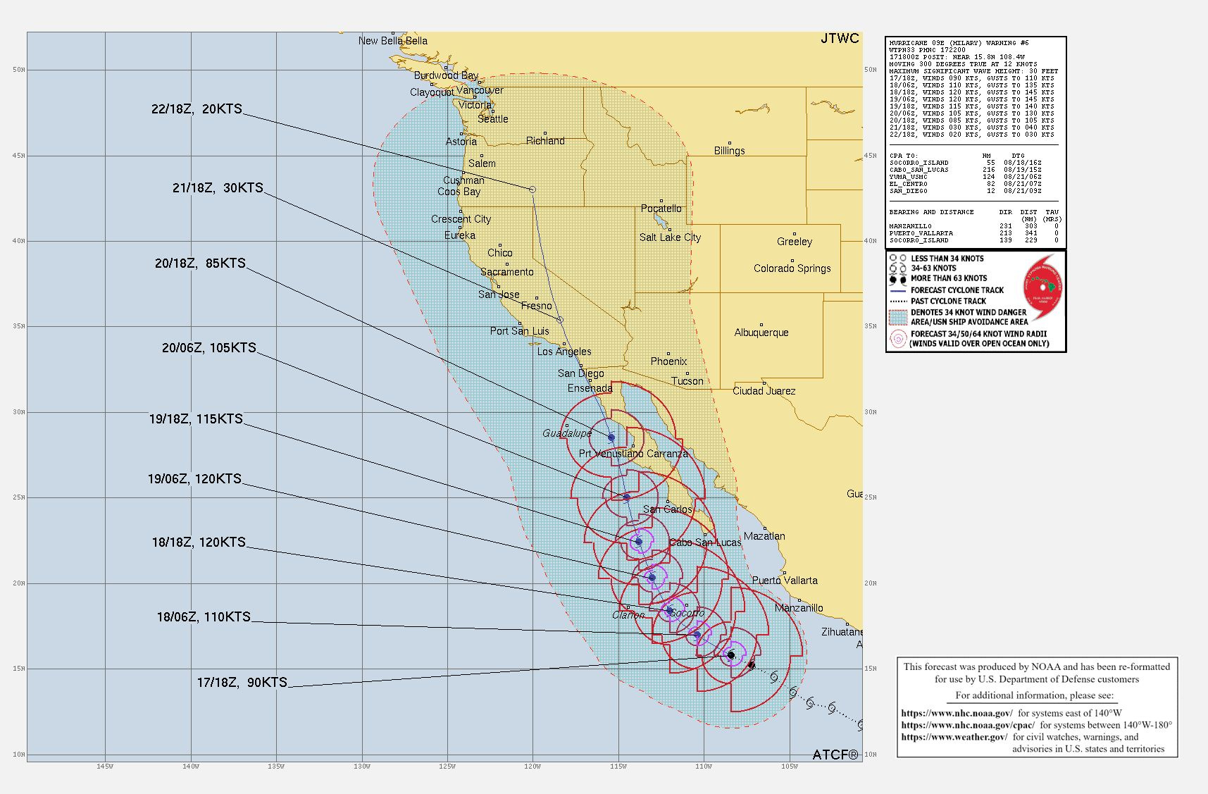 Hurricane Hilary Tracking Map from the U.S. Naval Research Lab