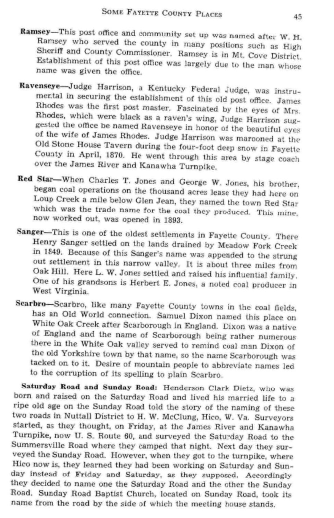 Origins of Fayette County WV Place Names by K Barrera
