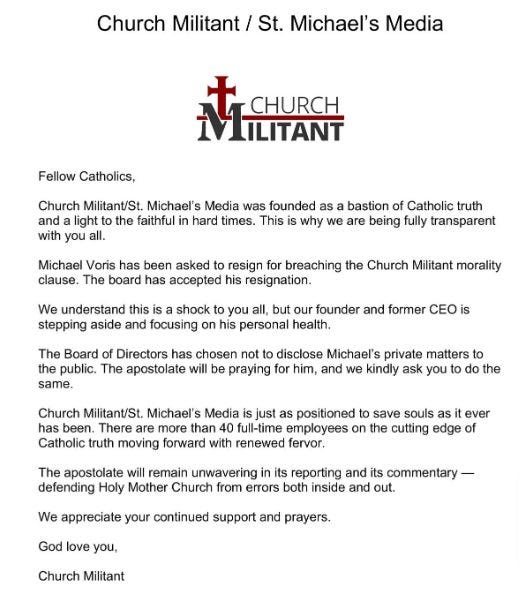 Church Militant Founder Steps Down After Breaching Morality Clause Church militant founder steps down after breaching morality clause