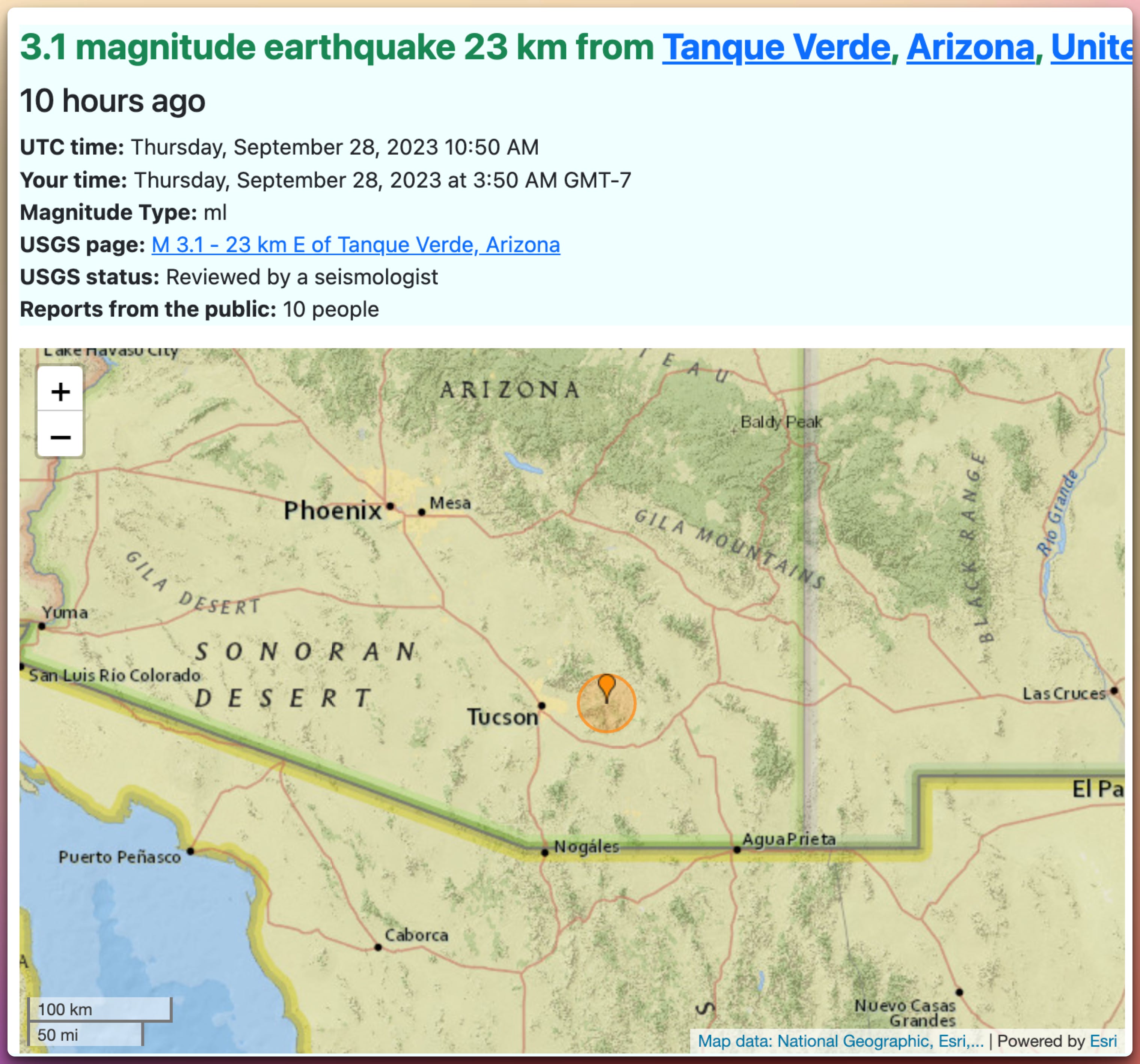 3.1 magnitude earthquake hits early Thursday morning near Tucson