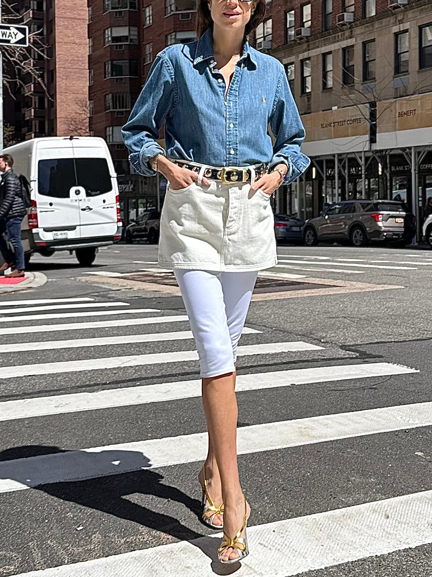 White jean skirt yoga pants deals
