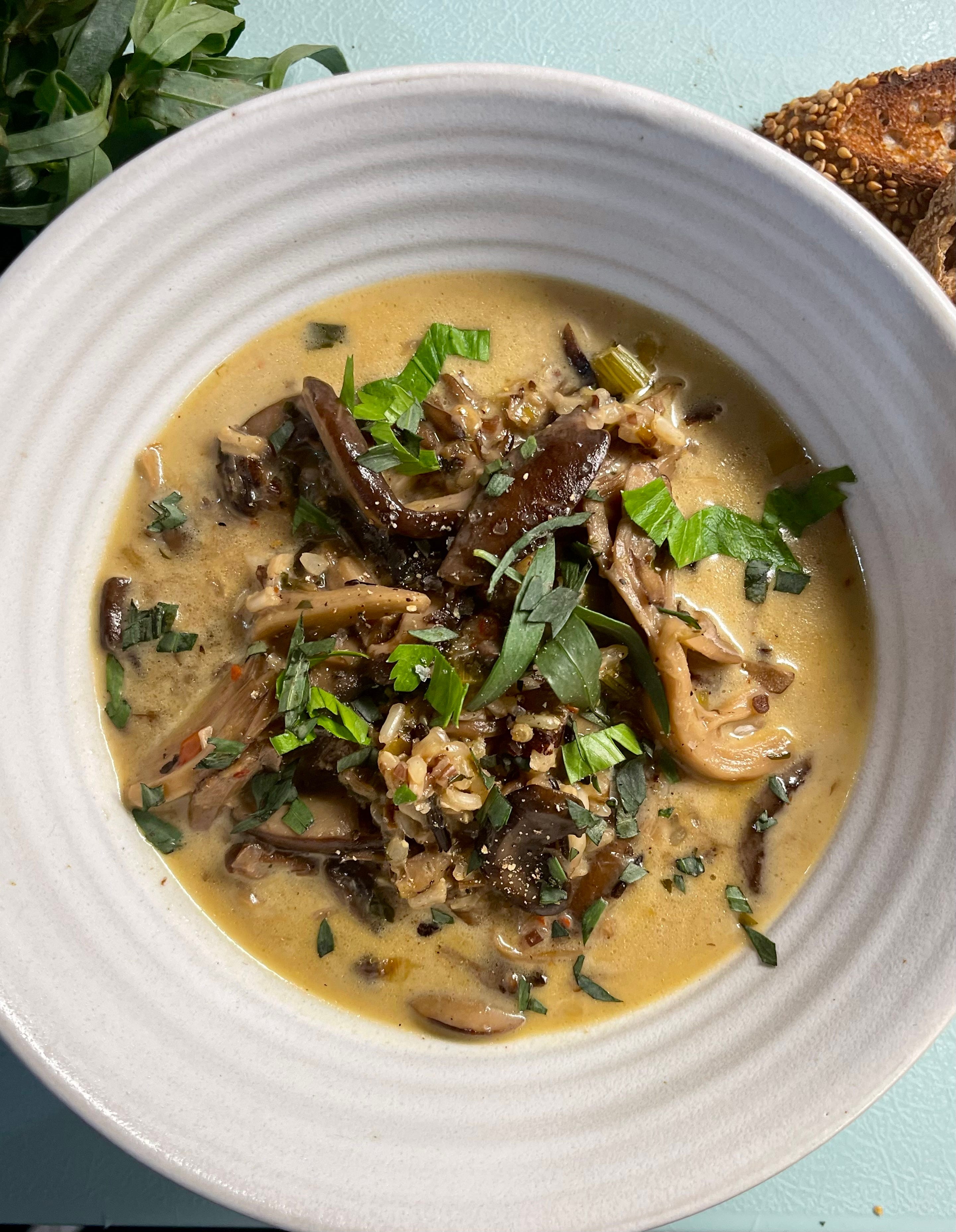 A Riffable Sunday Soup with Wild Rice and Mushrooms