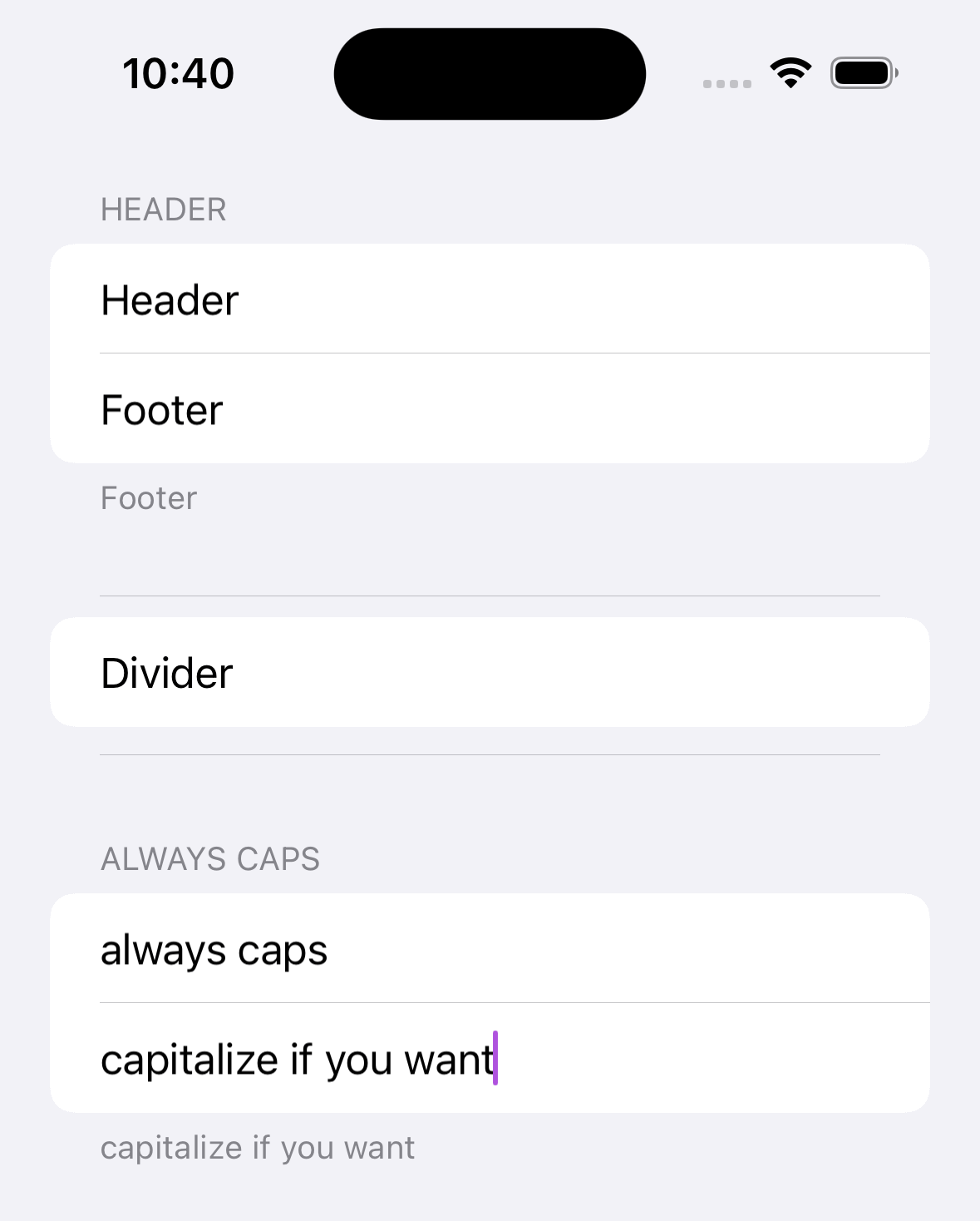 Use Header And Footer For A List Section Type Safely