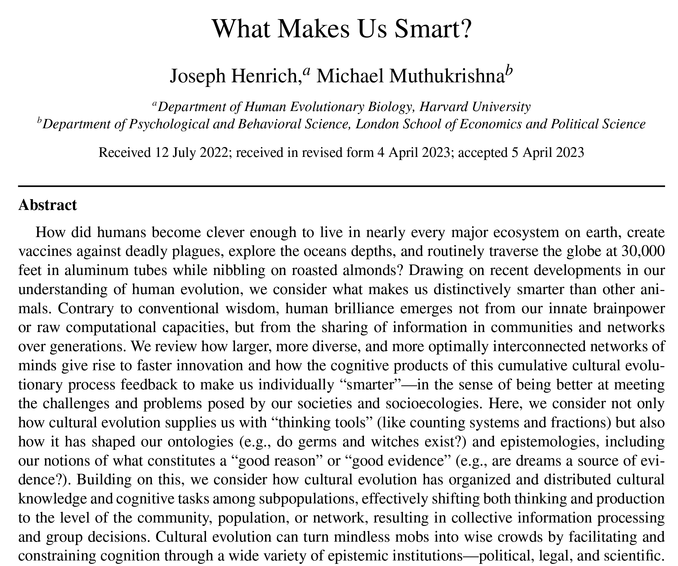 What makes us smart michael muthukrishna