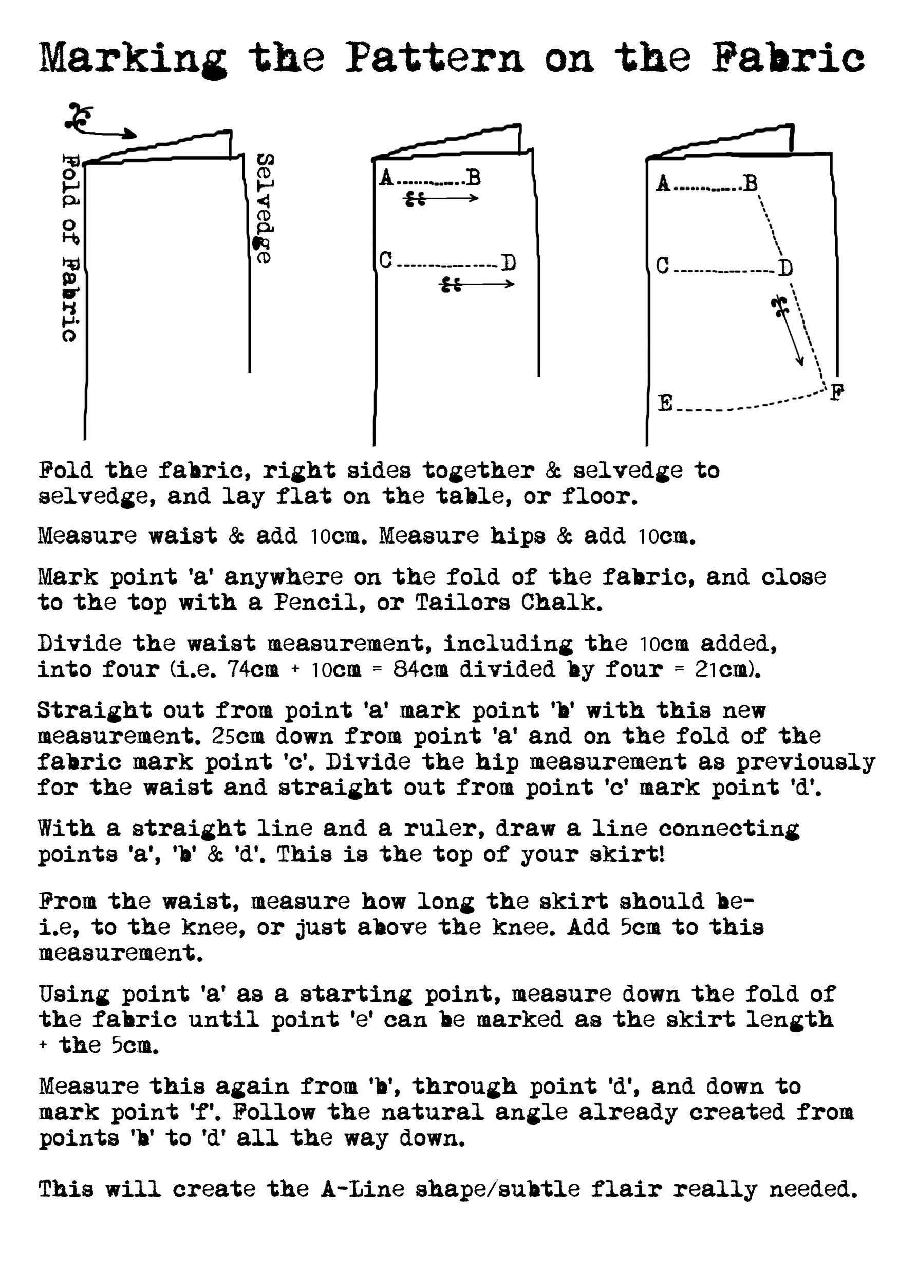 Drafting a simple A-line skirt sewing pattern.