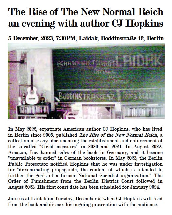 The Rise of the New Normal Reich: An Evening with CJ Hopkins