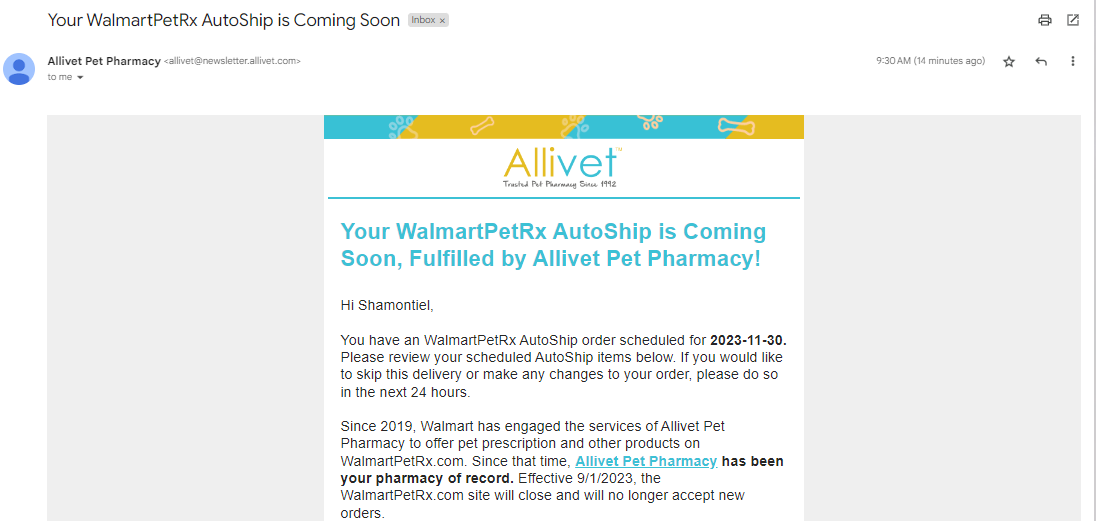 Allivet shipping clearance