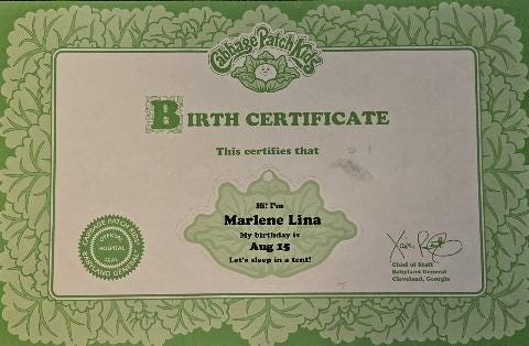 Cabbage patch adoption papers outlet