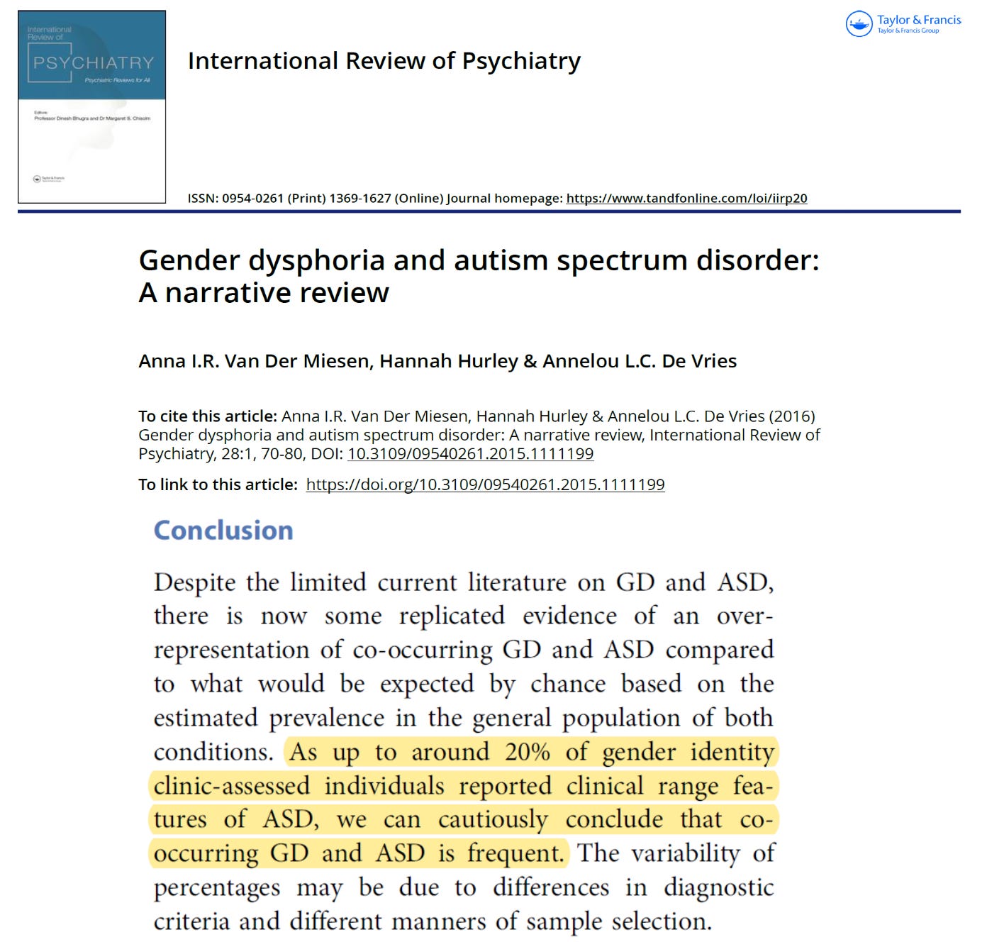 Autism Spectrum Disorder and Gender Dysphoria