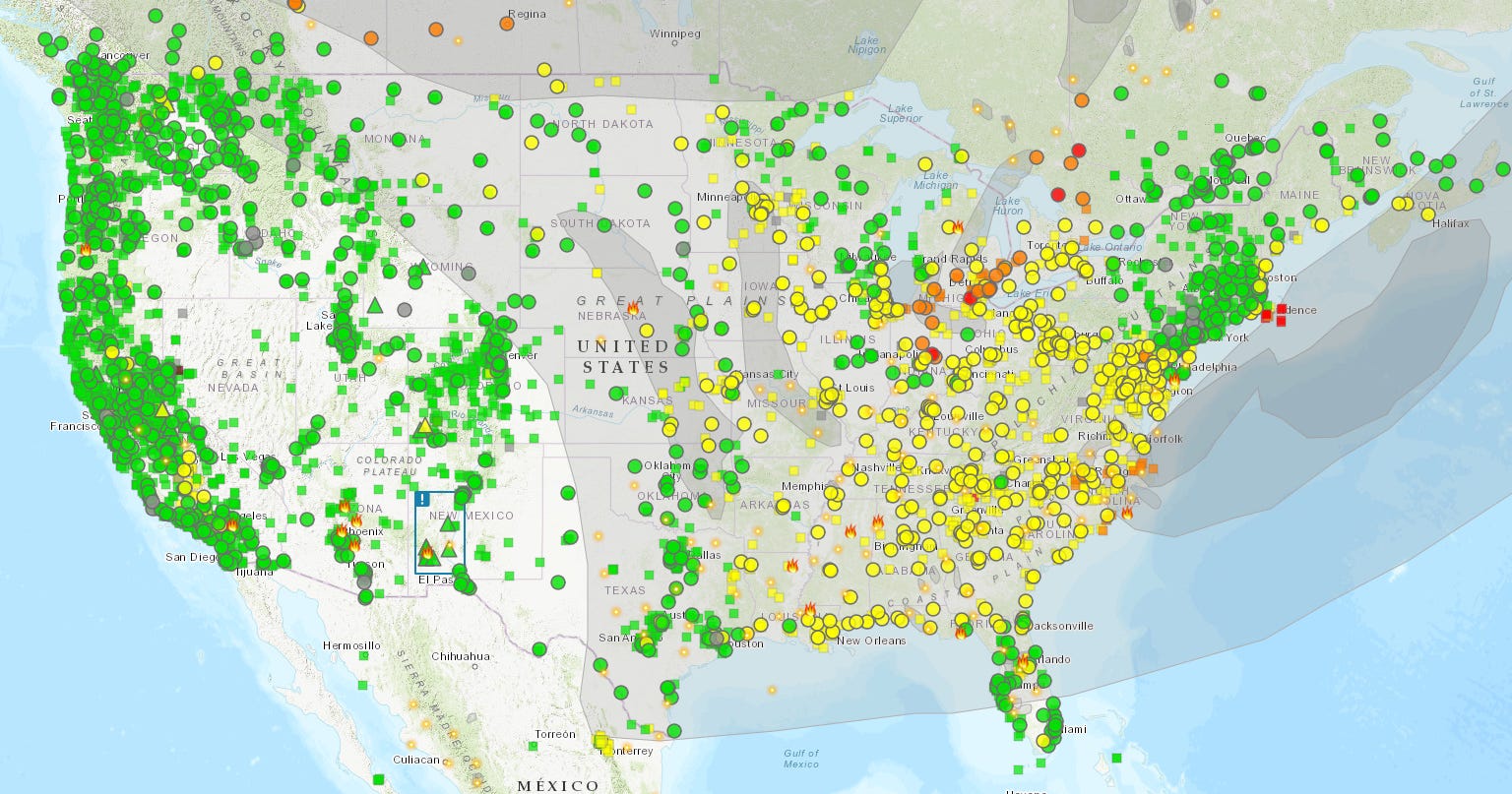 Current Air Quality Map For United States and Canada