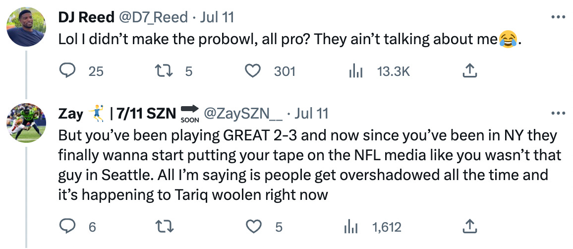 'Tariq Woolen was better than Sauce Gardner' Former Pro Bowl CB