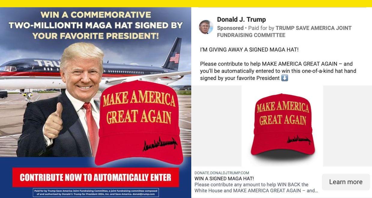 Trump signing hats clearance