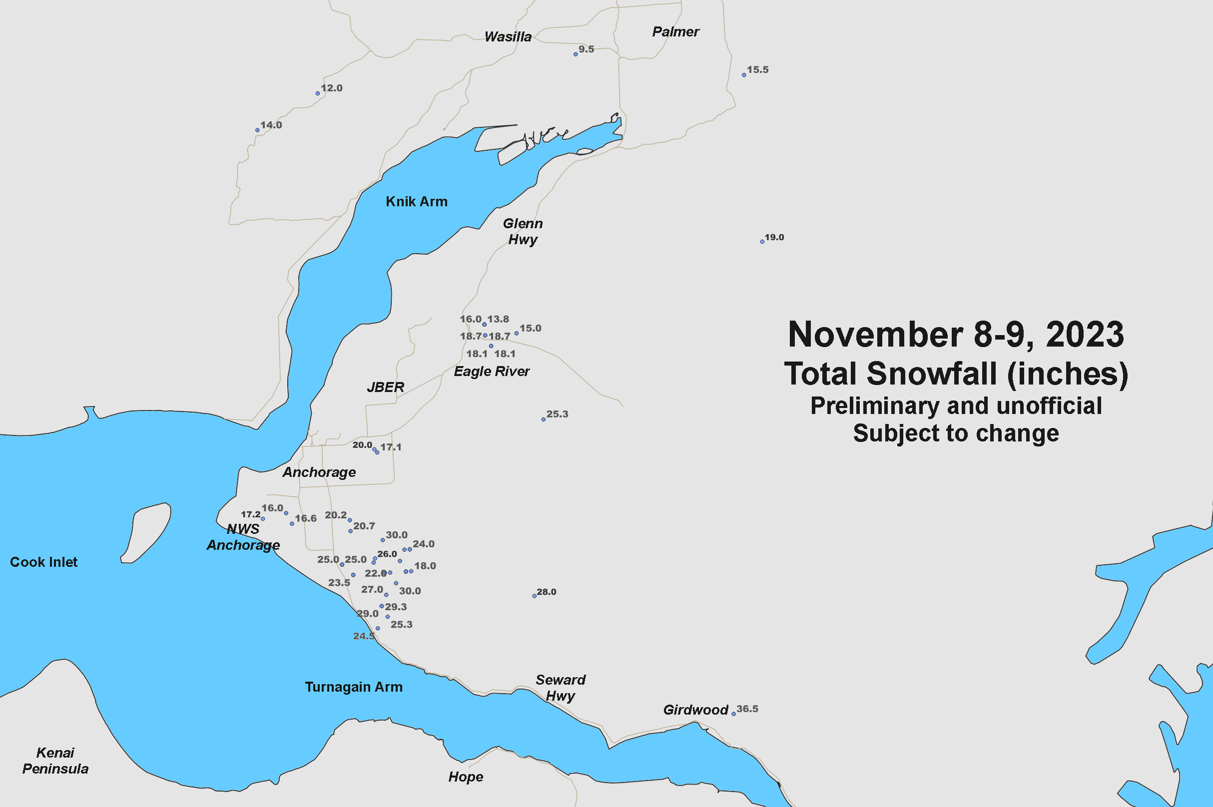 Another Big Anchorage Snowfall by Rick Thoman