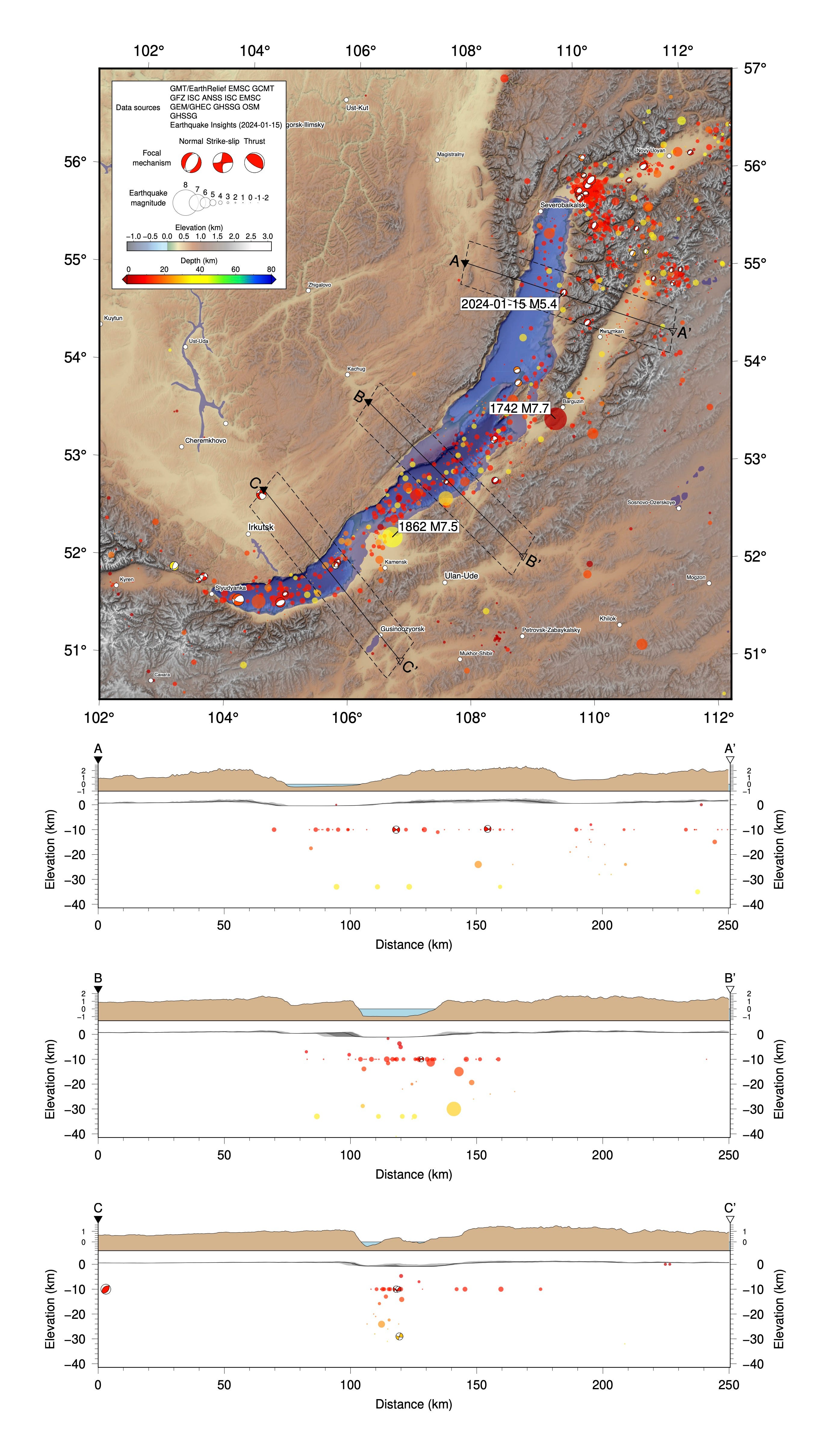 M5.4 earthquake below Lake Baikal