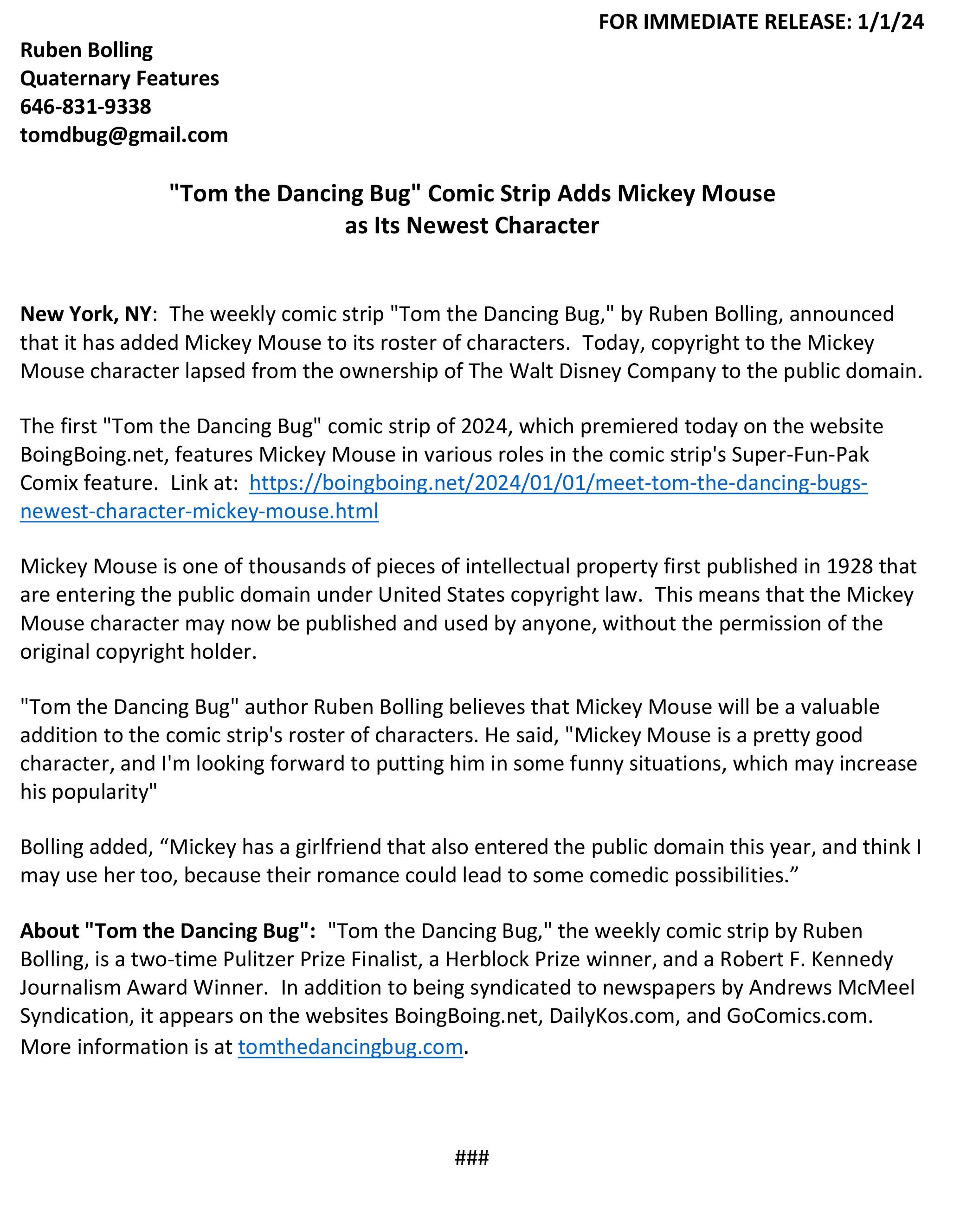 Tom the Dancing Bug's newest character! by Ruben Bolling