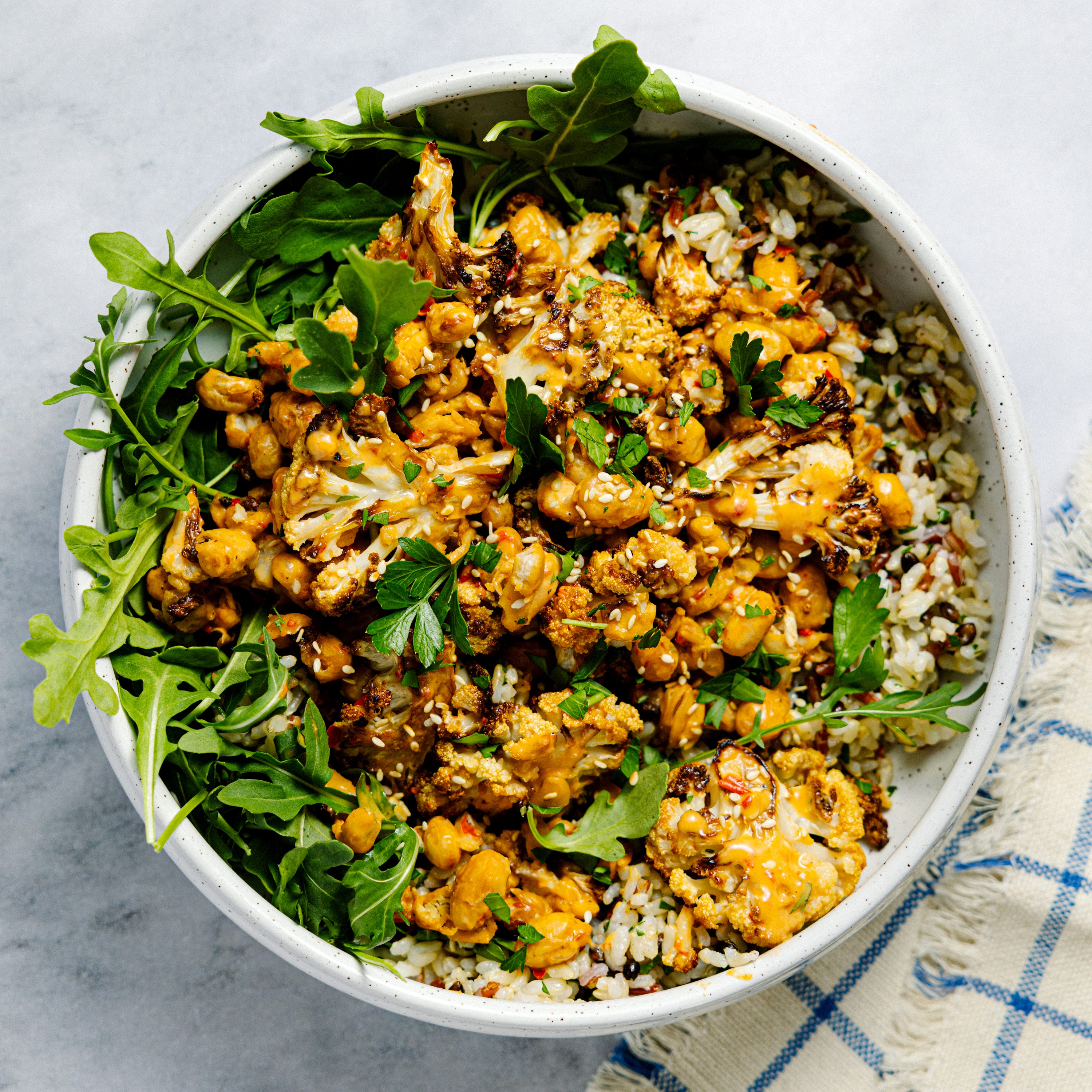 crispy cauliflower & white bean grain bowls