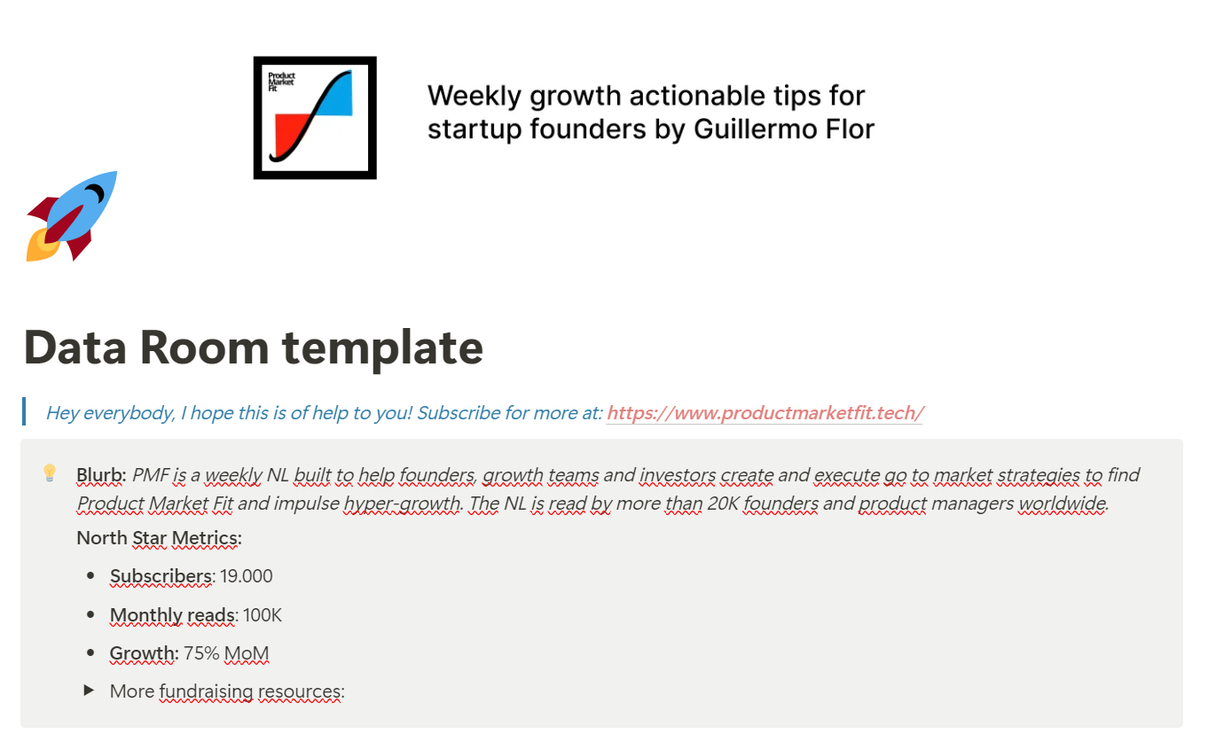 The Data Room Template VCs love by Guillermo Flor