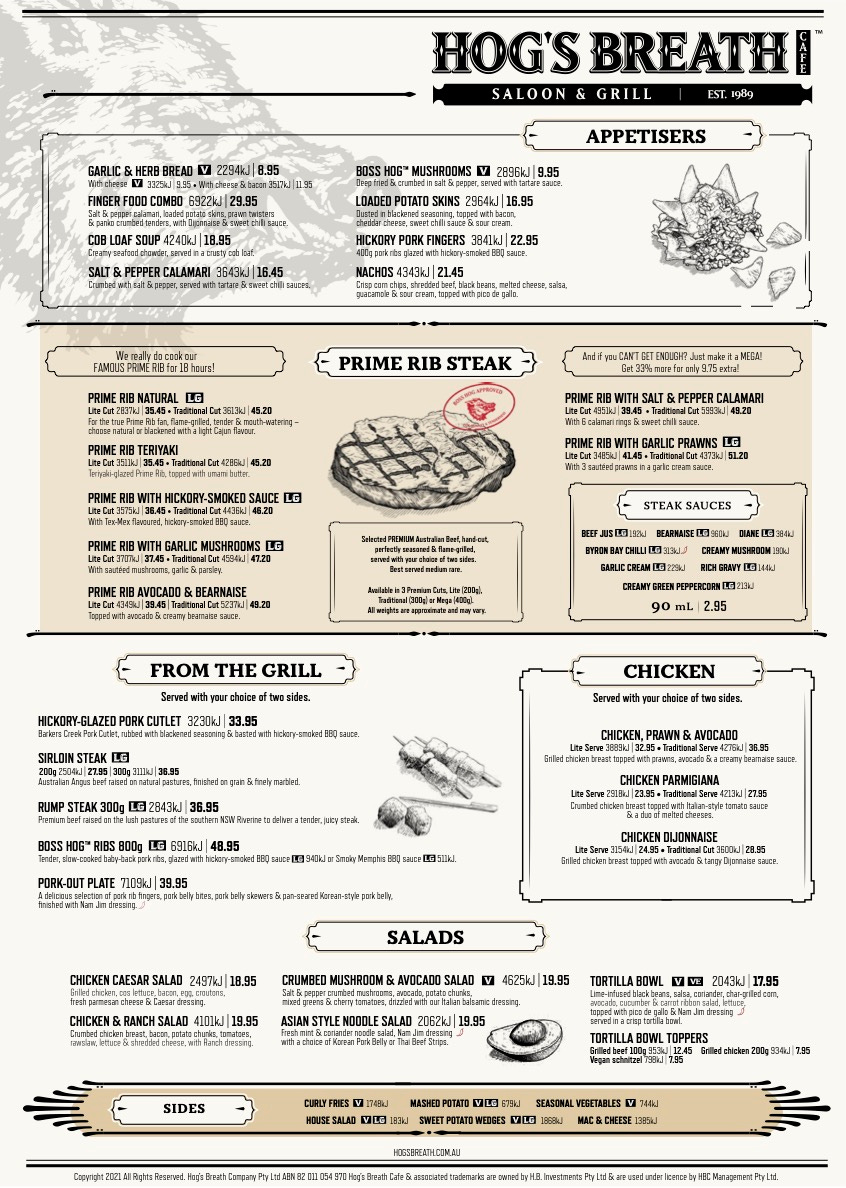 Hogs shop breath menu