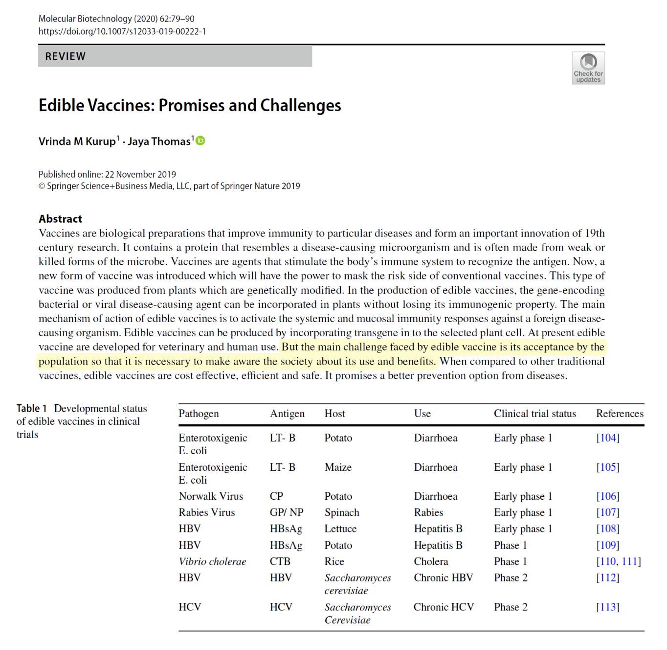 Edible Vaccines Promises and Challenges