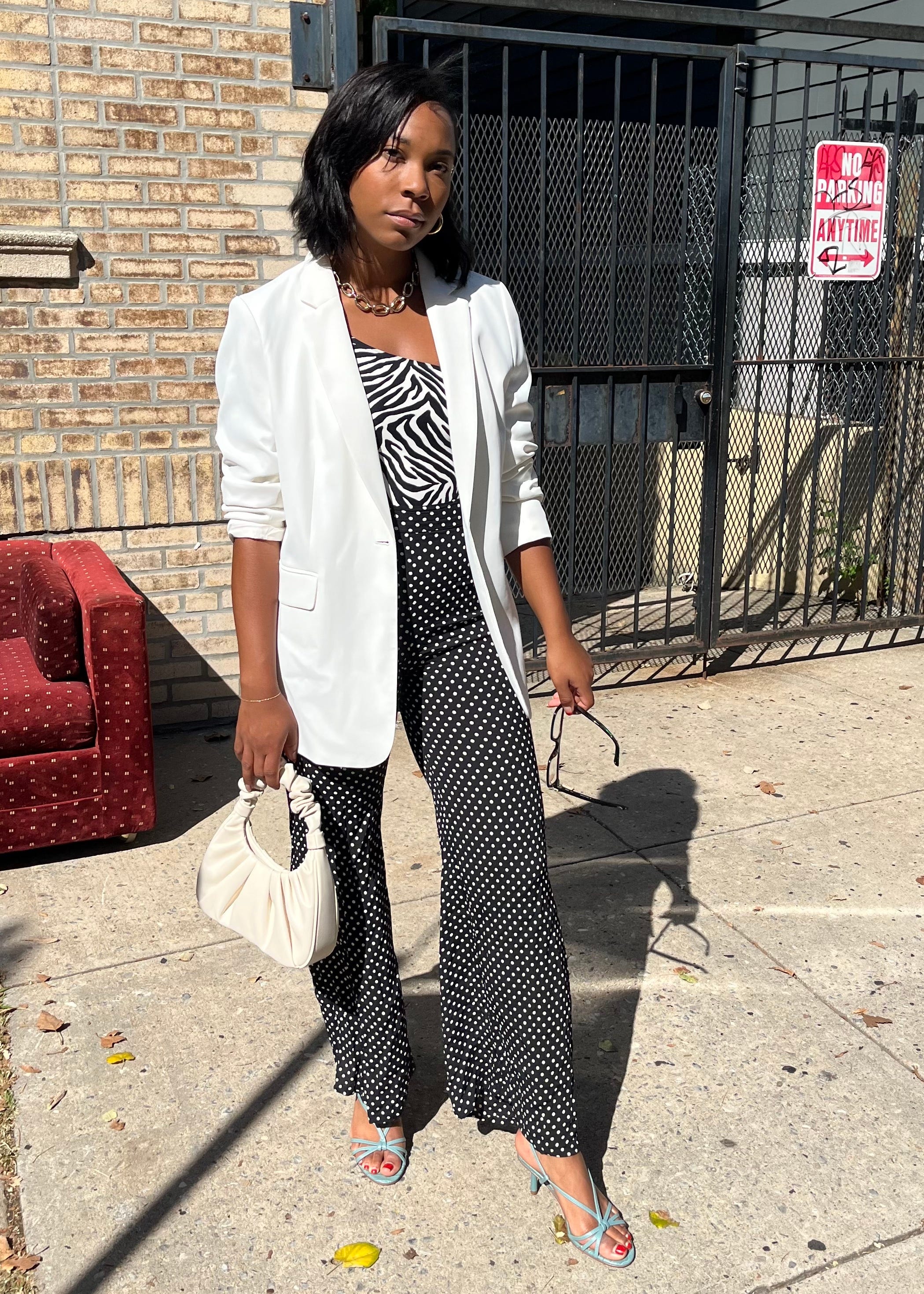 Black and white polka dot pants outfit best sale