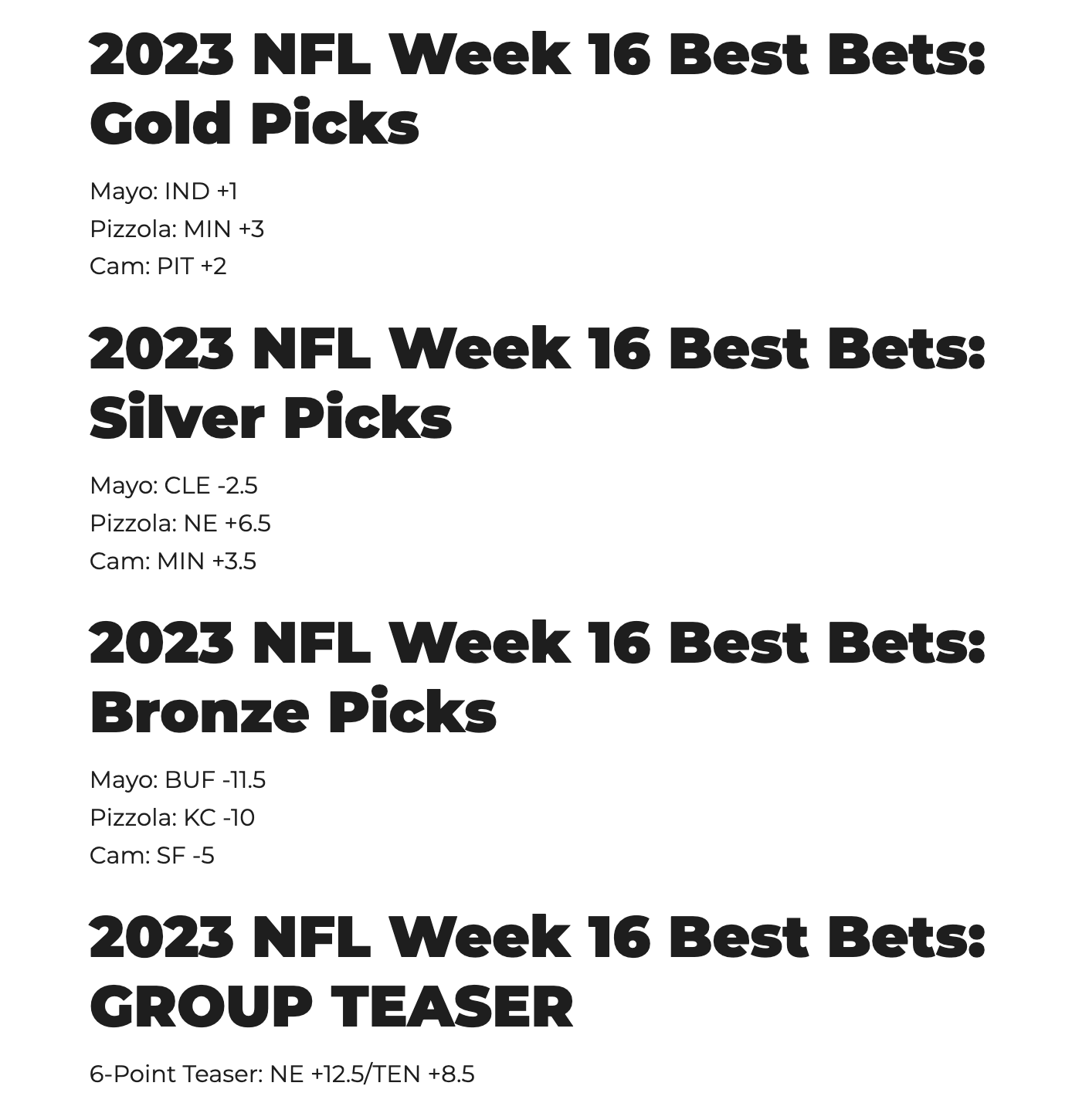 Week 16 Picks, Props, Trends, Injuries, Cheatsheets