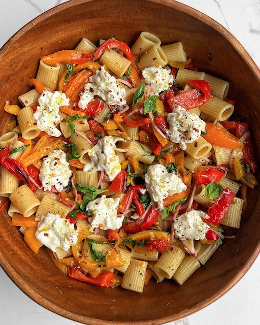 Roasted Pepper Pasta Salad with Burrata by Carina Wolff