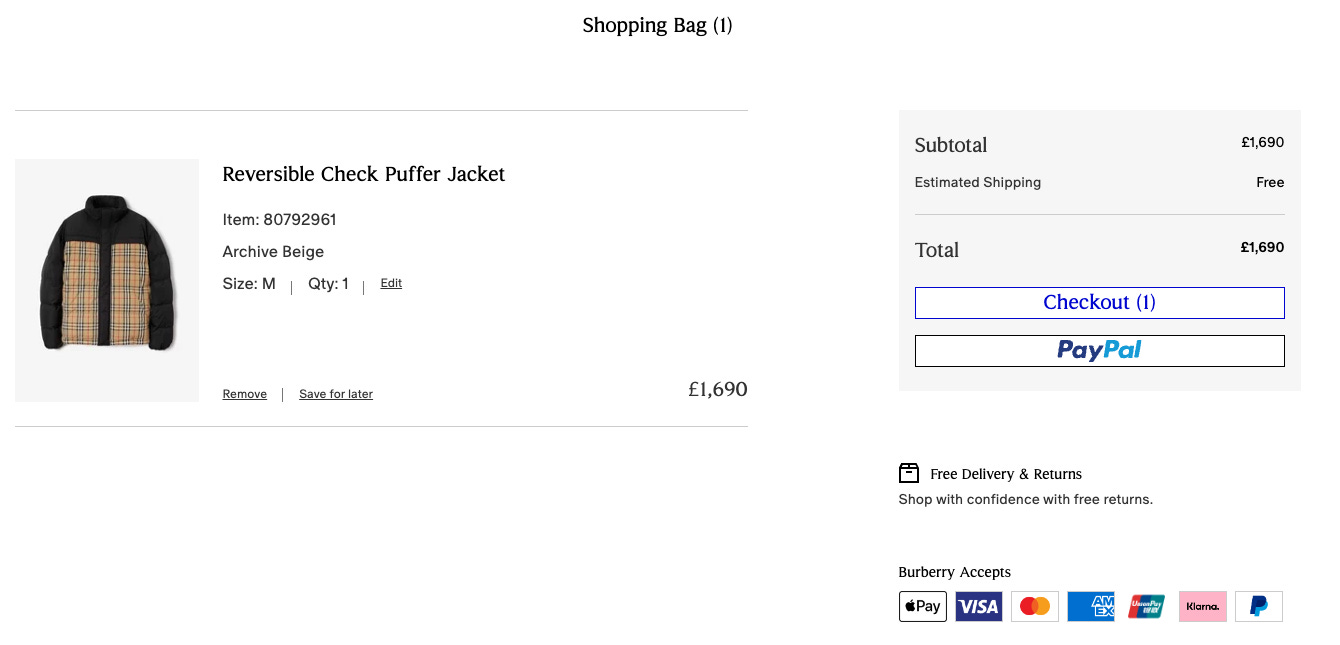 Burberry online returns outlet