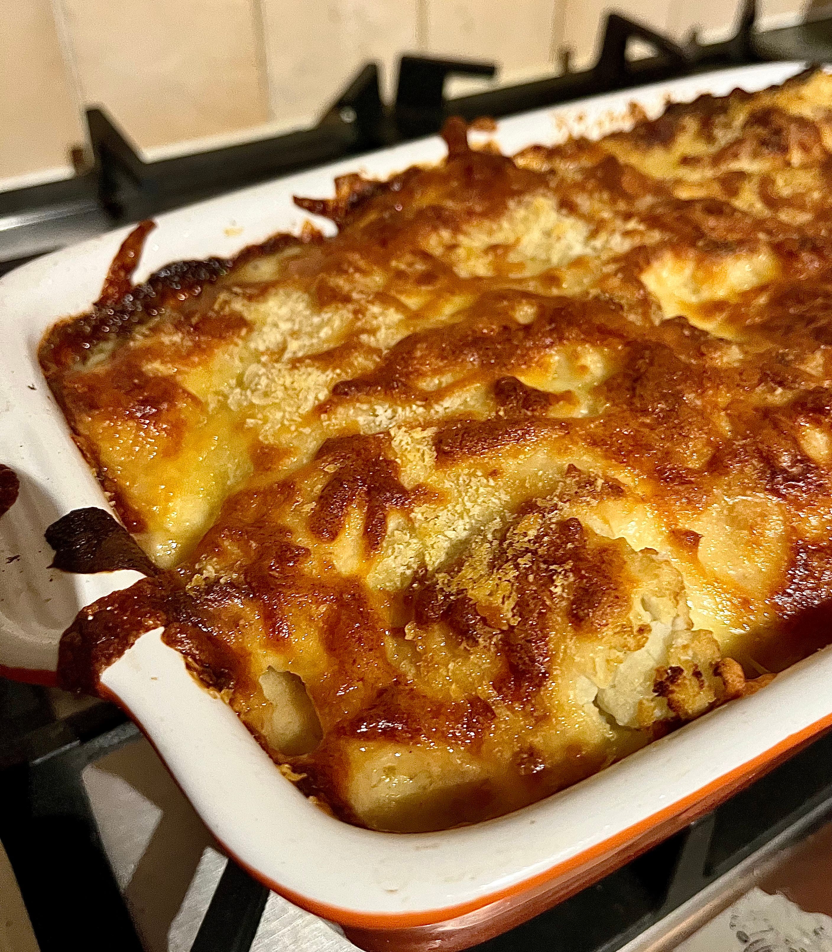 Sausage, leek & potato pie with a cauliflower cheese top