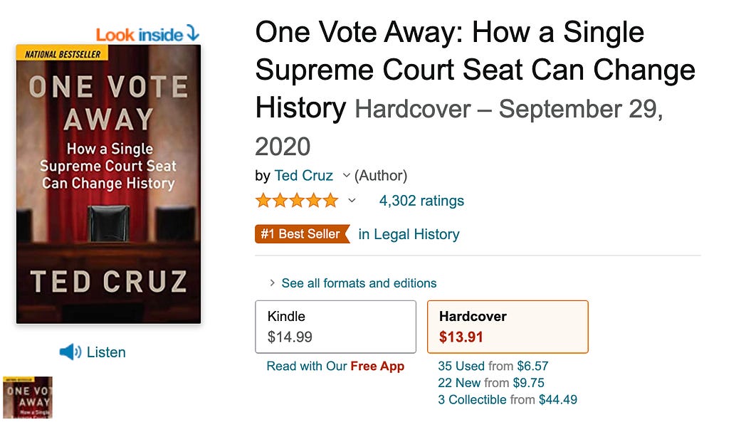 Signed "One Vote Away" Hardcover Book  New Ted Cruz Autographed 