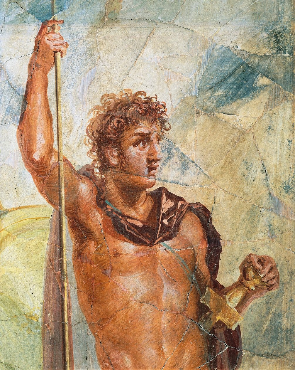 Detail of a fresco depicting Alexander, from the Marriage of Alexander  (Ares) and Stateira (Aphrodite), Regio 6 Insula Occidentalis 39, Pompeii  (detail)