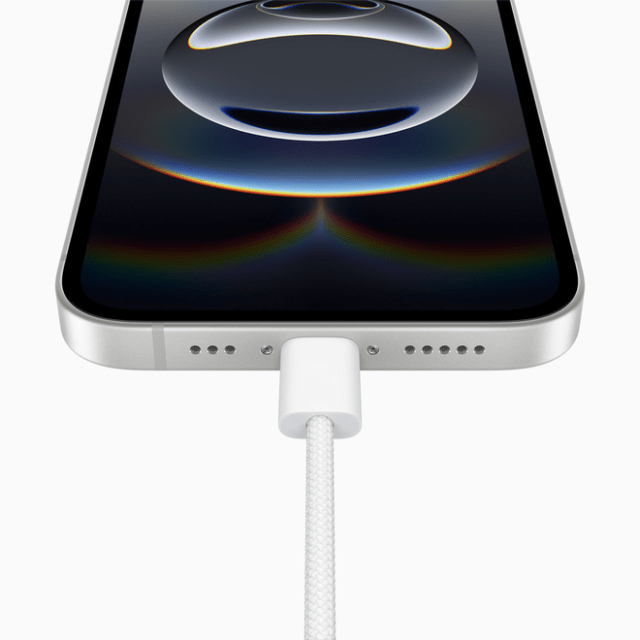 iPhone 16e features USB-C, so the same cable can charge iPhone, Mac, iPad, AirPods, and other devices.