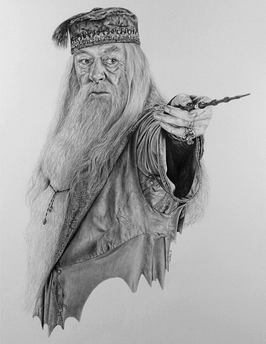 My pencil portrait of Michael Gambon as Albus Dumbledore. Graphite pencils  on 16x22 paper, 2021✏️🧙‍♂️⚡ : r/drawing