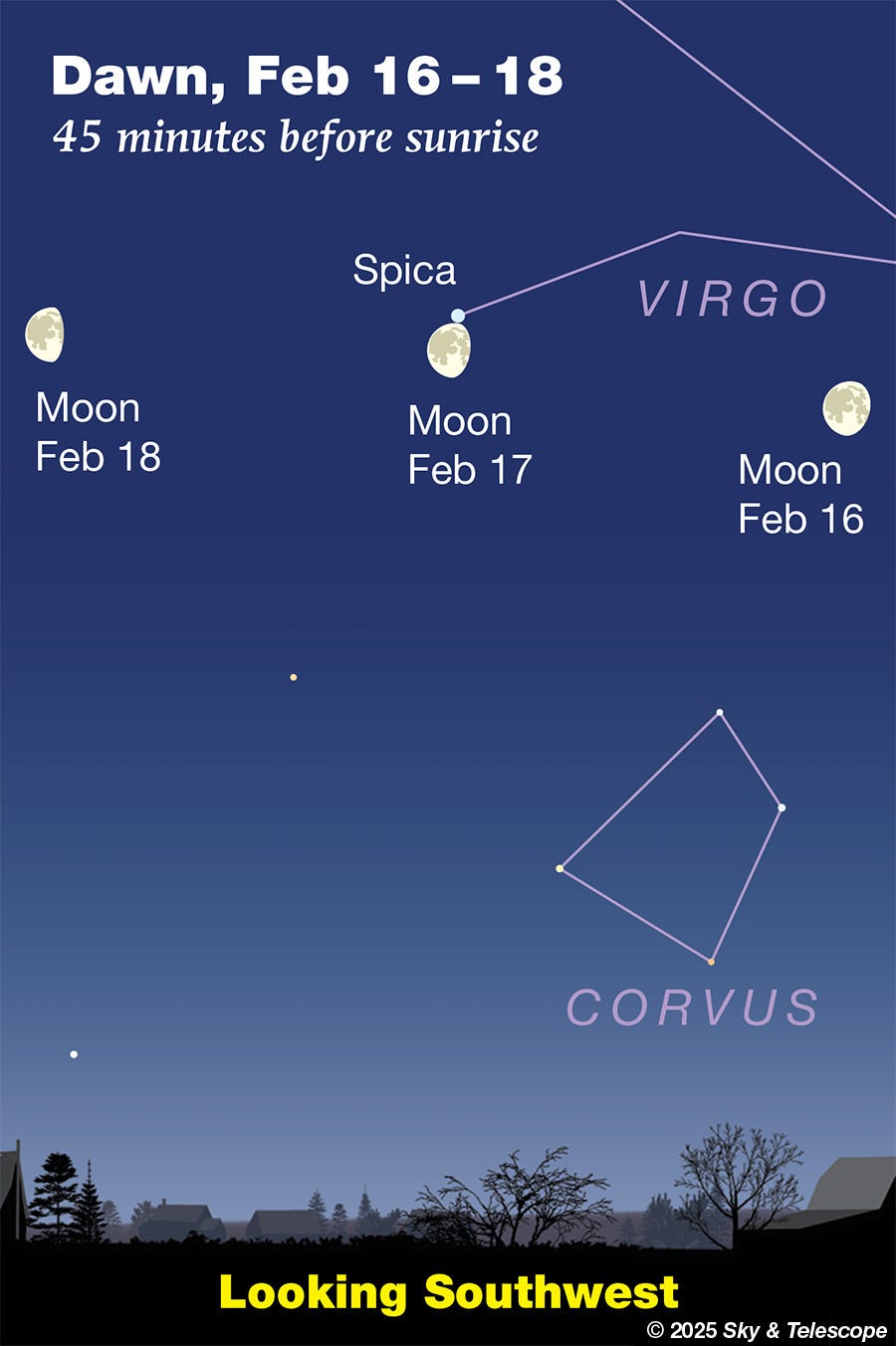 Moon with Spica in early dawn on Feb. 17, 2025