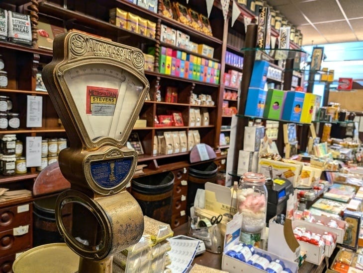 Golden scales in an old fashioned shop