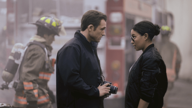 Taron Egerton and Jurnee Smollett in “Smoke,” premiering June 27, 2025 on Apple TV+.