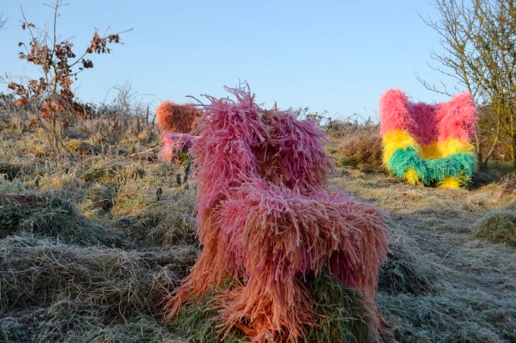 Fluffy, colourful sculptures