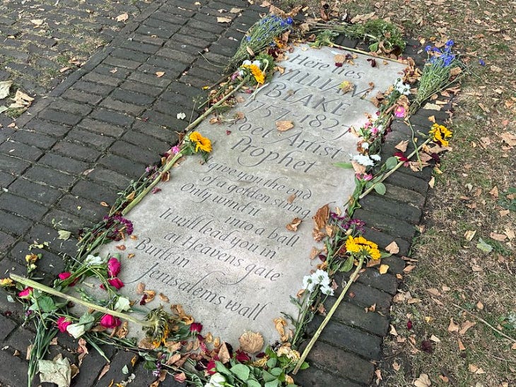 William Blake's grave strewn with flowers