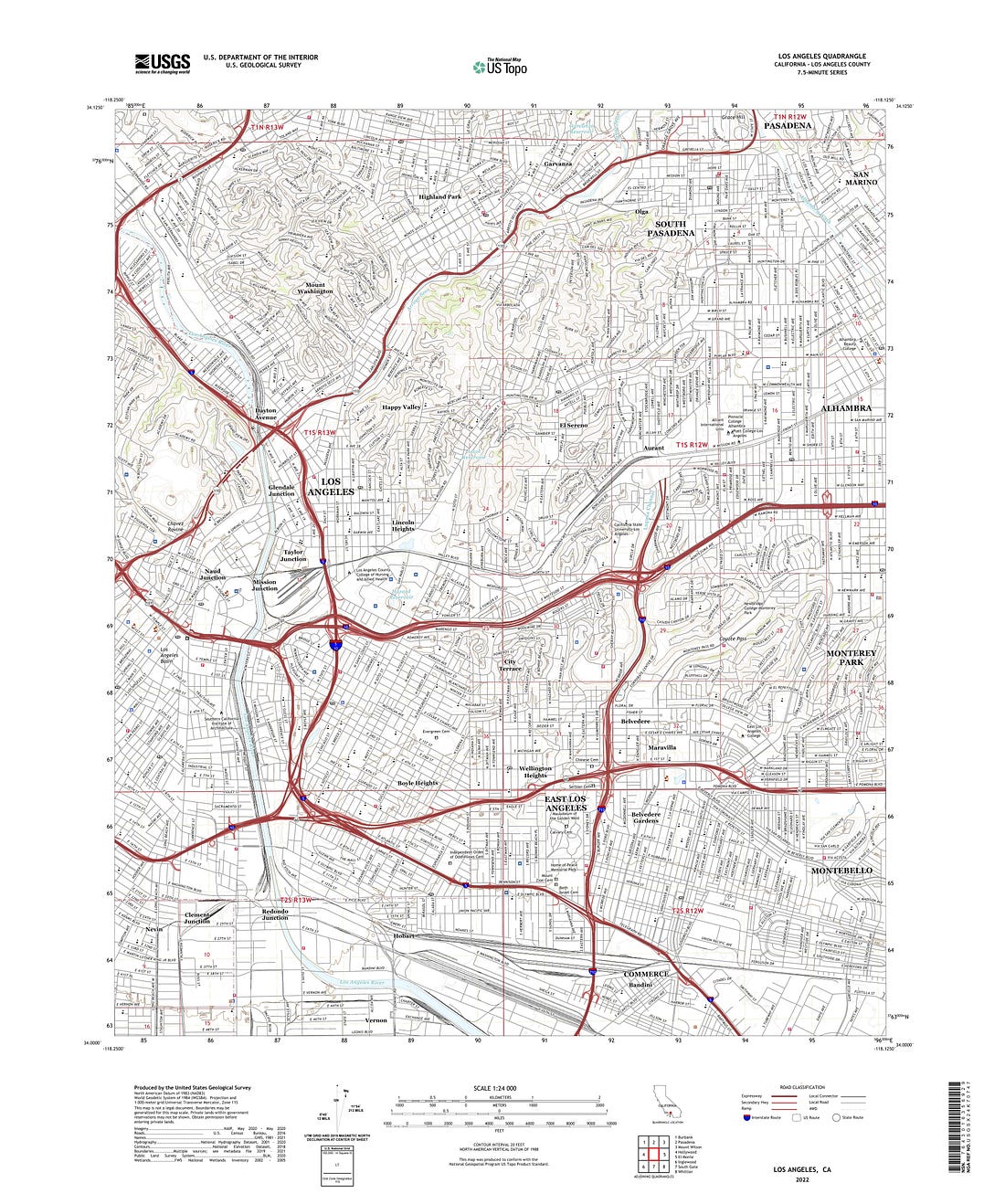 a USGS topo map of central Los Angeles