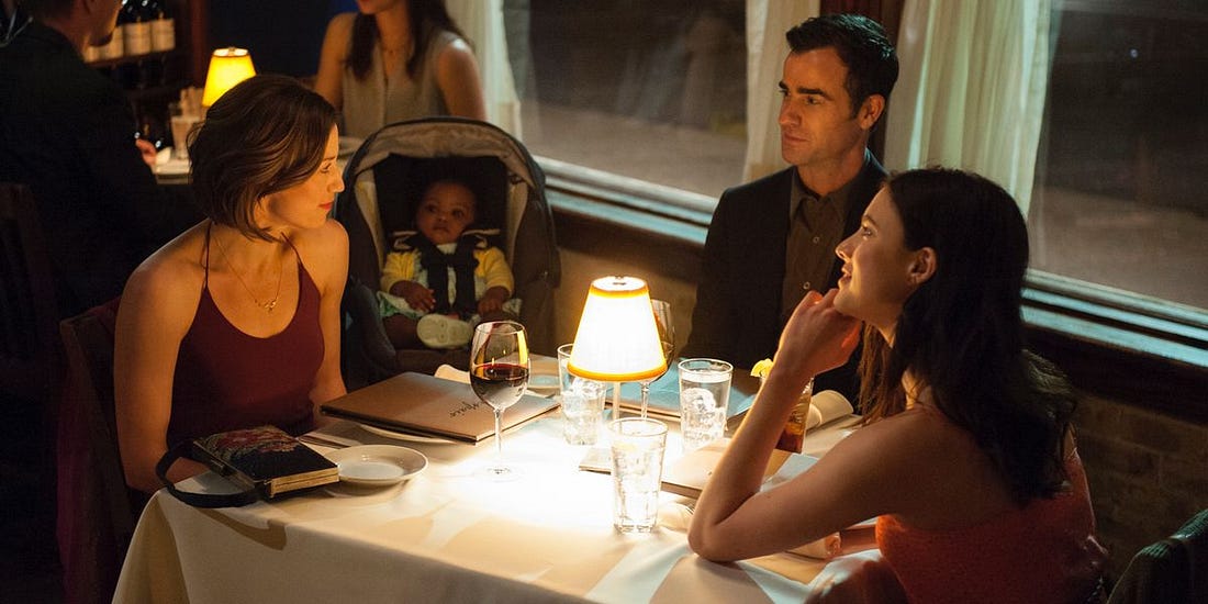 Carrie Coon as Nora Durst, Justin Theroux as Kevin Garvey, Margaret Qualley as Jill Garvey in The Leftovers Season 2