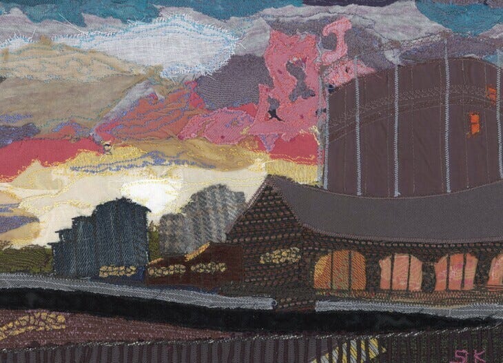 Sunset over Coal Drops Yard in fabrics