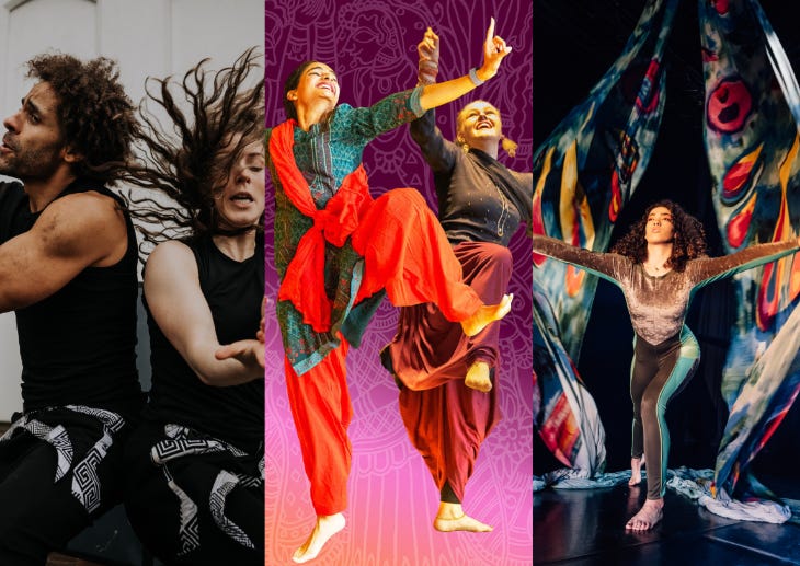 A composite of three different dance shows