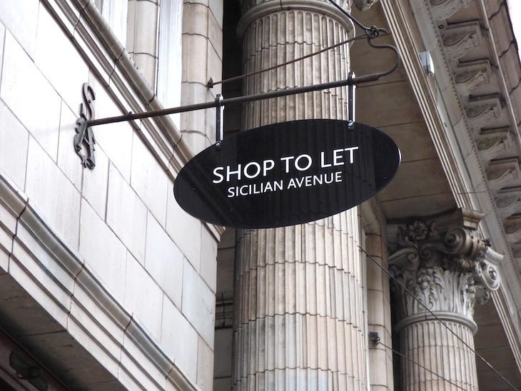 A shop to-let sign in Sicilian avenue