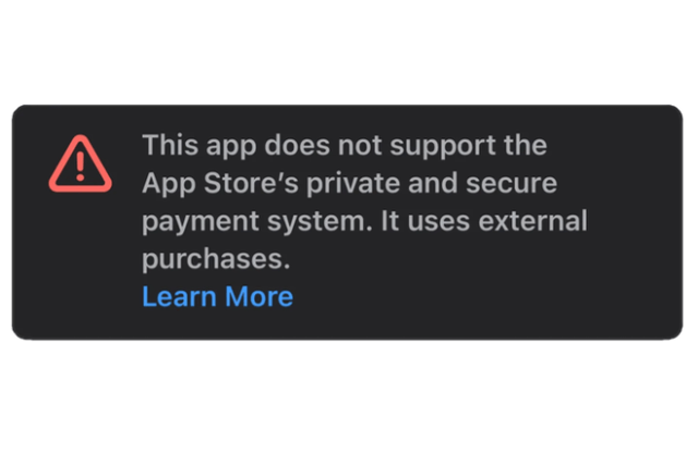 Apple's warning message