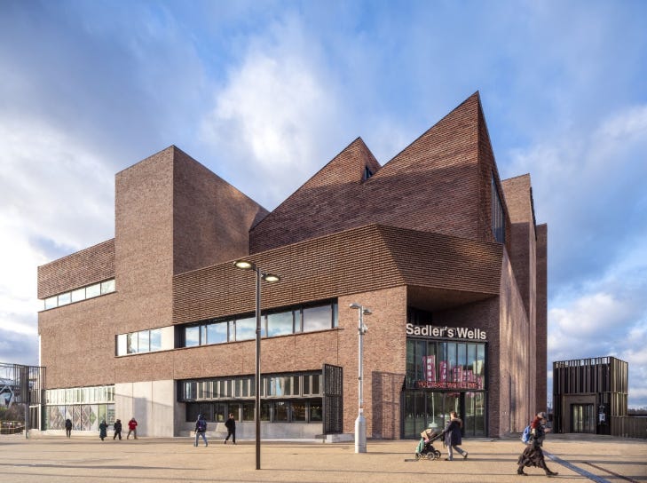 A jagged roofed theatre