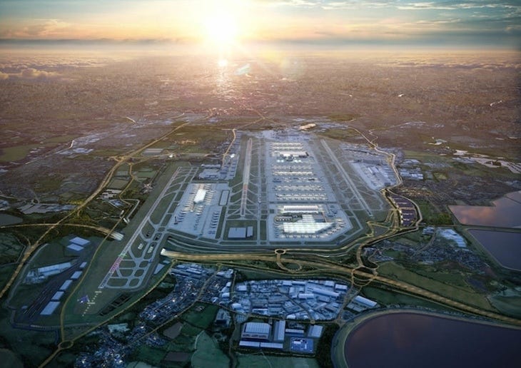 Heathrow Airport from above, with three runways