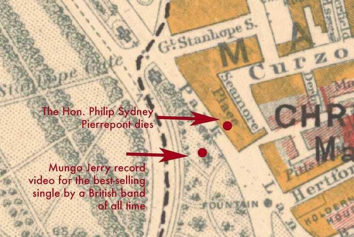 Map showing a historic traffic island